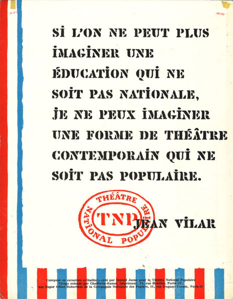 Affichette composée avec le caractère Chaillot pour le TNP, Marcel Jacno