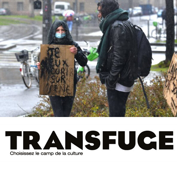 manifestation d'étudiants et logo de transfuge